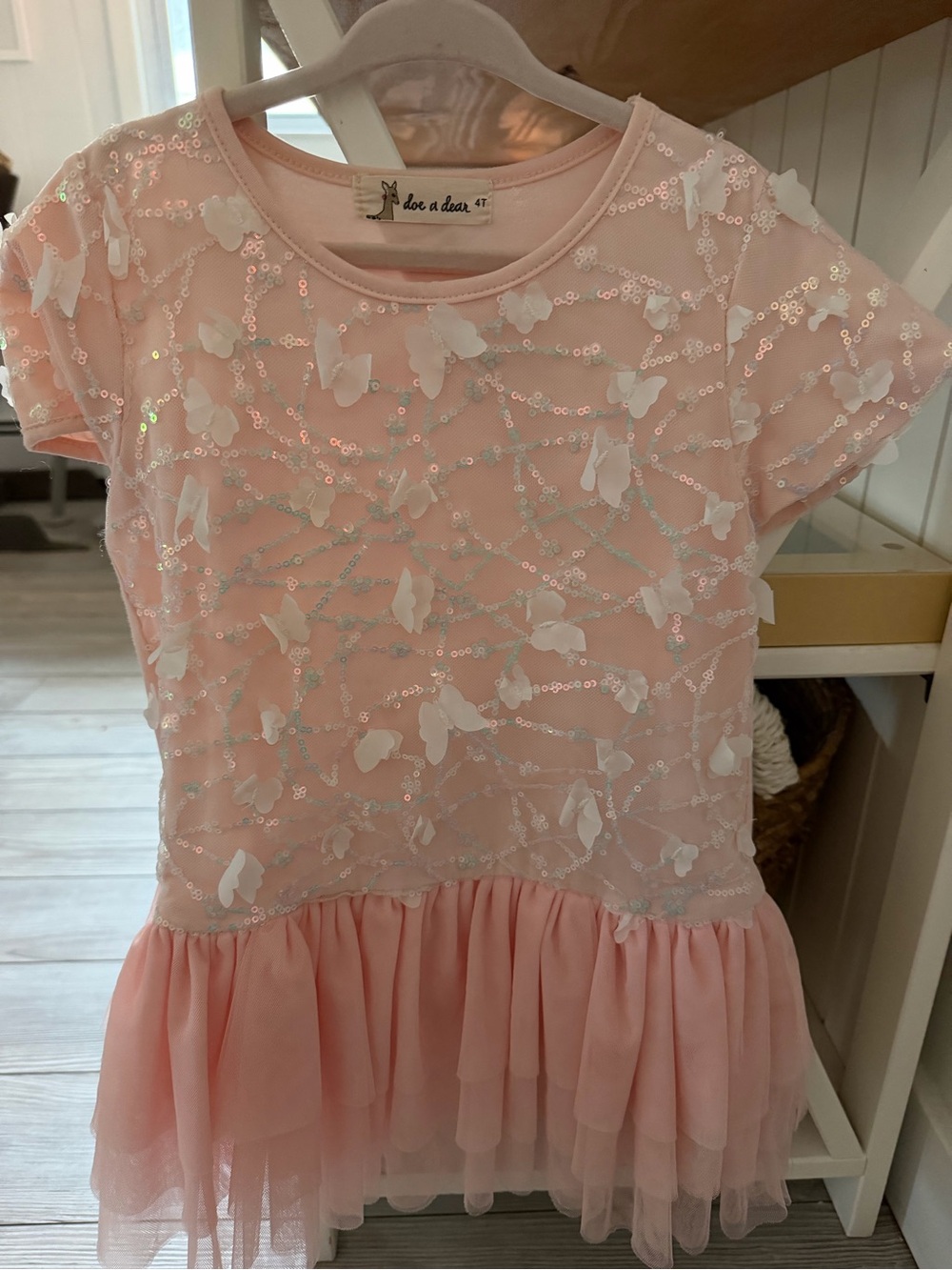 Doe a Dear Pink Sequin Butterfly Tulle Peplum Tee - Girls